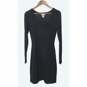 London Times Knit Sweater Dress Long Sleeve Scoop Neck Black NWT Medium